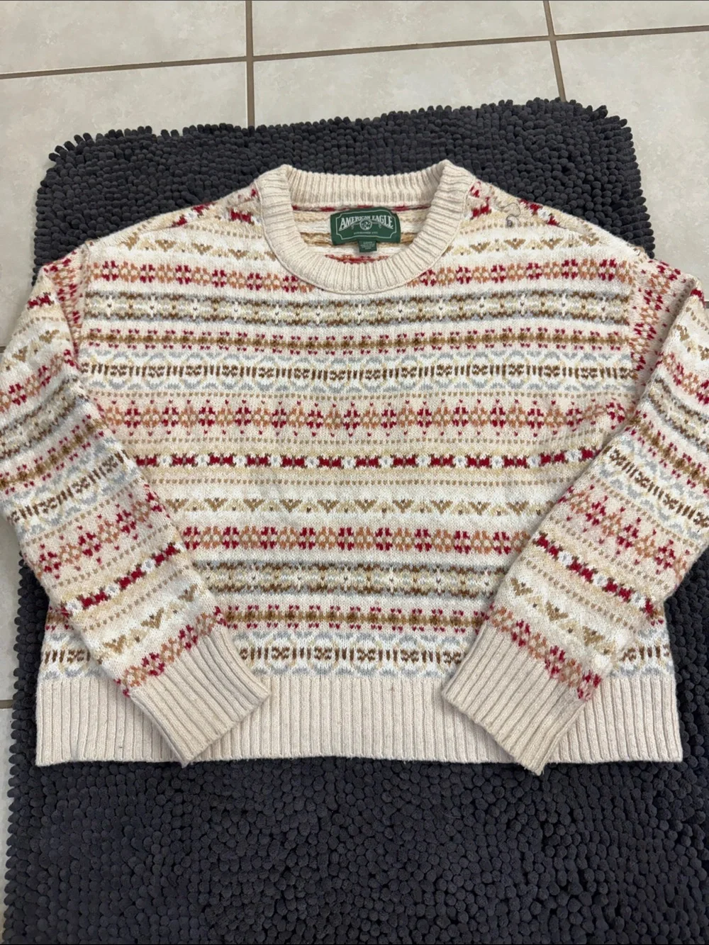 American Eagle Outfitters Cream Fair Isle Knit Sweater